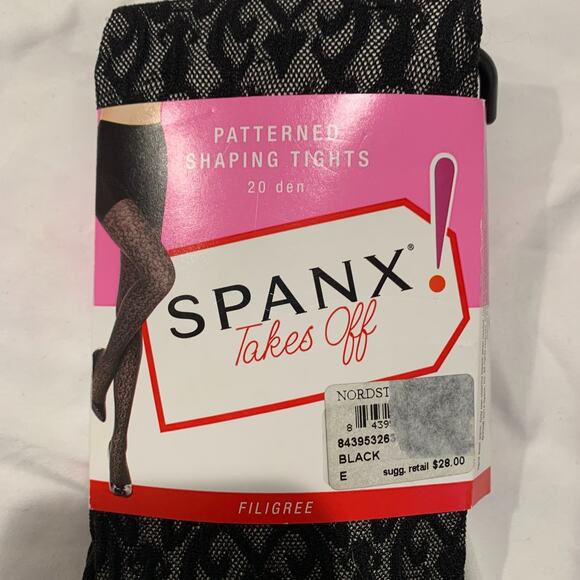 Spanx Womens Patterned Shaping Tights Size E NEW Black Filigree Slimming Control - Picture 2 of 7